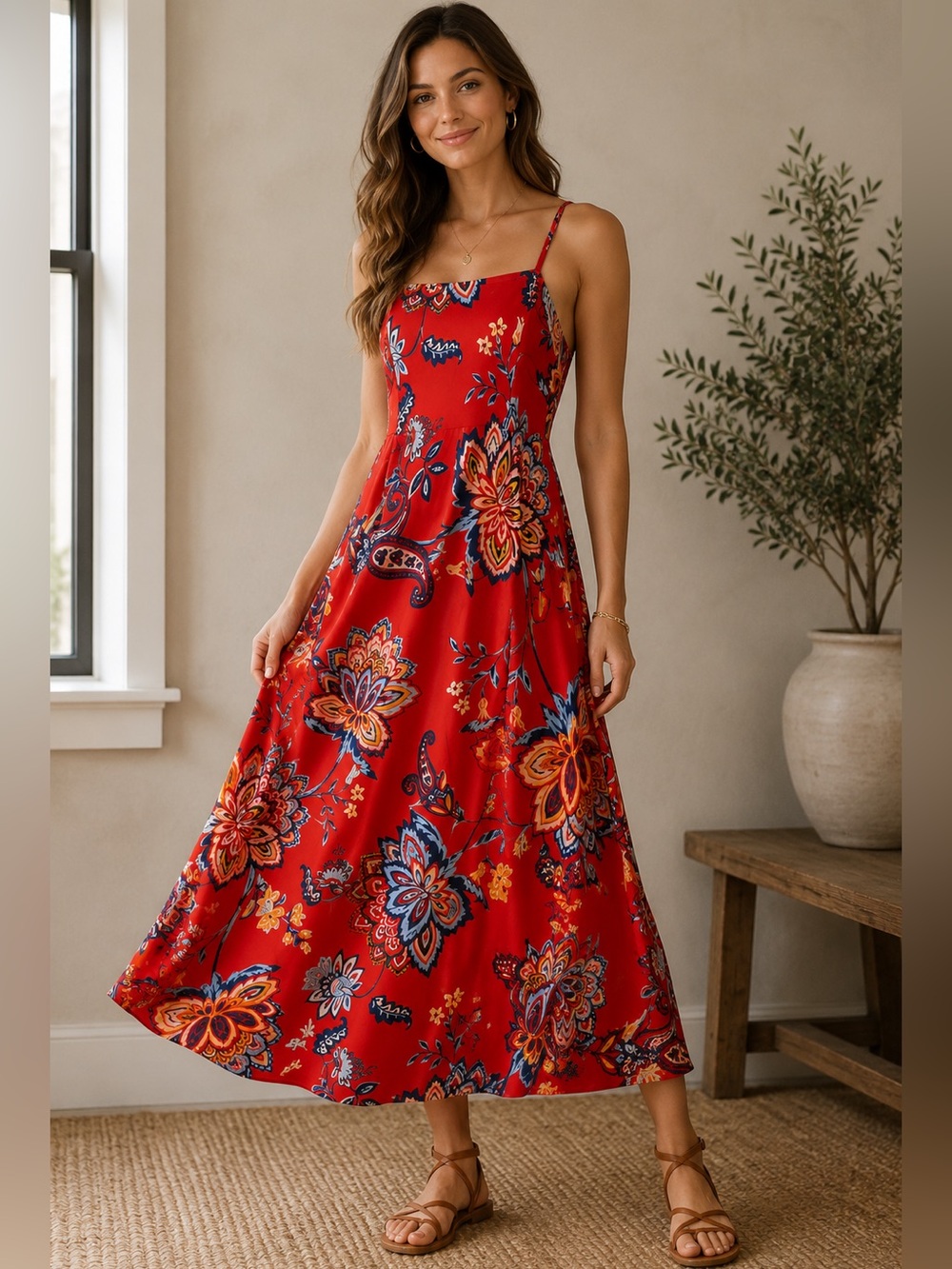 House of Harlow 1960 Red Paisley Floral Maxi Dress Boho Resort Vacation Small